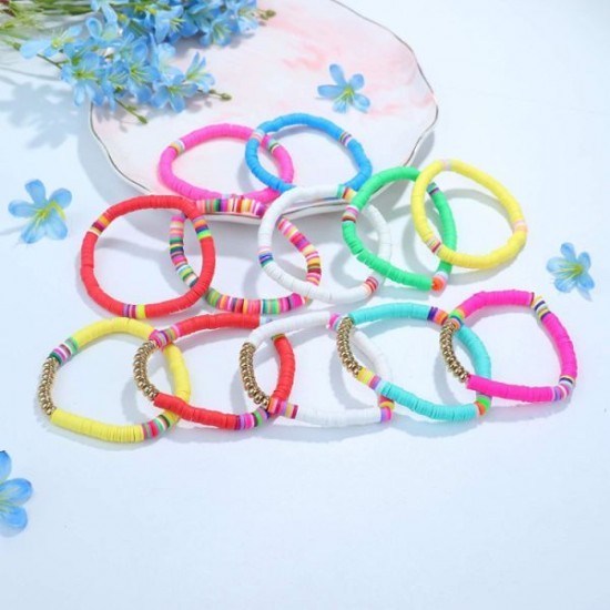 12Pcs Heishi Surfer Bracelets For Women Colorful Friendship Vsco Boho Bead Bracelet Stackable Rainbow Bracelet Polymer Clay Elastic Rope Bracelet Summer Beach Jewelry 12Pcs Heishi Surfer Bracelets For Women Colorful Friendship Vsco Boho Bead Bracelet Stackable Rainbow Bracelet Polymer Clay Elastic Rope Bracelet Summer Beach Jewelry
